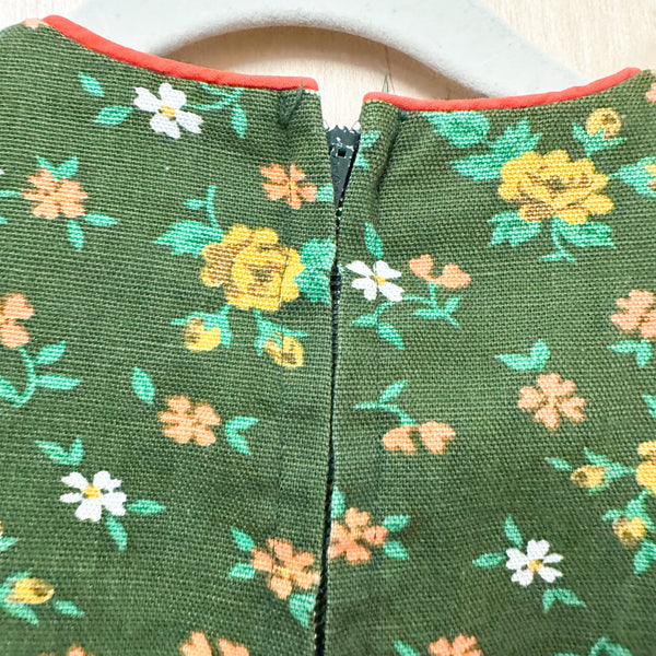 Vintage 1960s Forest Green Floral Dress / 12yr