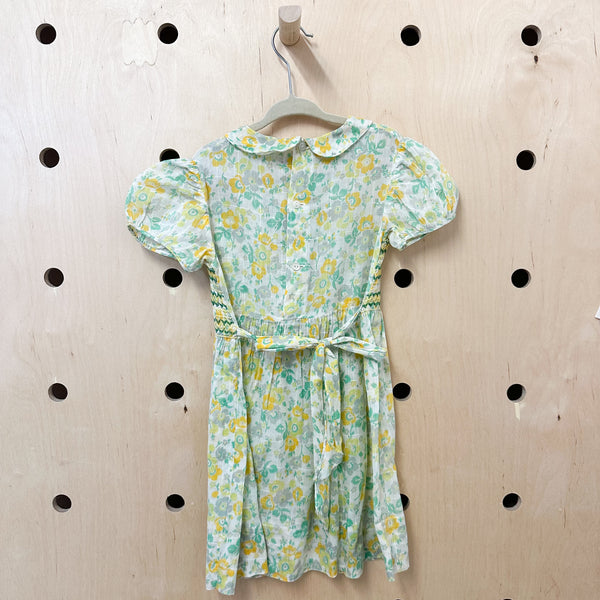 Vintage 1940s Smocked Sheer Floral / 3T