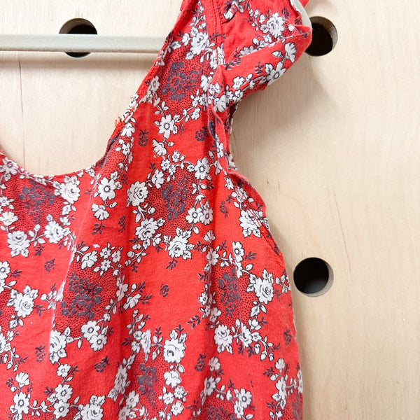 Vintage 1930s Red Floral Apron / big kids