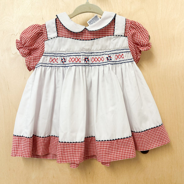 Vintage 1980s Gingham Pinafore Dress / 12M