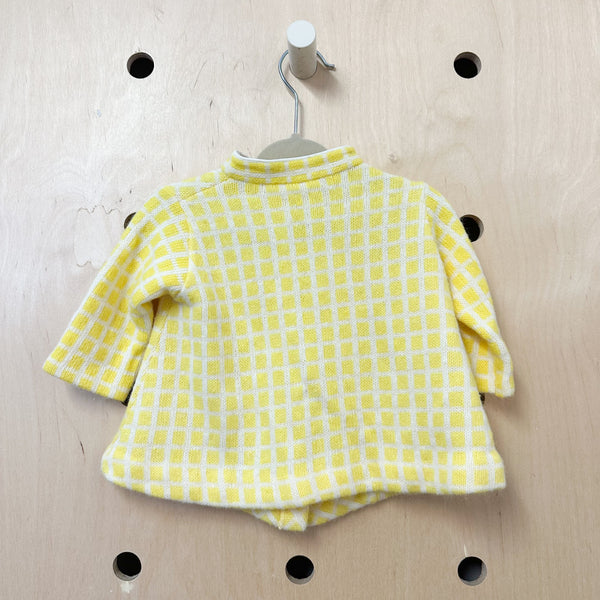 Vintage 1970s Yellow Check Cardigan / Coat // 6-12M