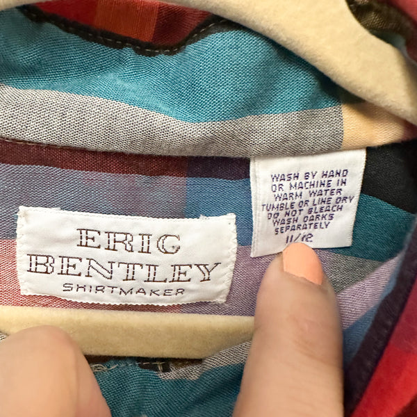 Vintage 1980s Rainbow Plaid Shirt / 12yr