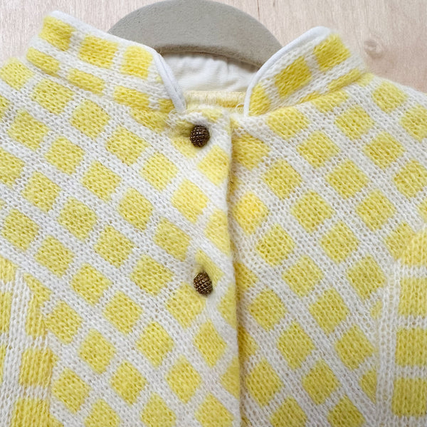 Vintage 1970s Yellow Check Cardigan / Coat // 6-12M