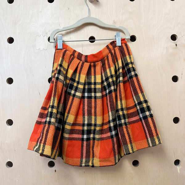 Vintage 1960s Orange Plaid Tweed Wrap Skirt / 8-10 (as is)