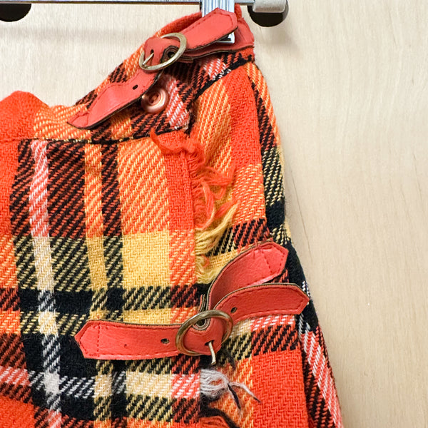 Vintage 1960s Orange Plaid Tweed Wrap Skirt / 8-10 (as is)