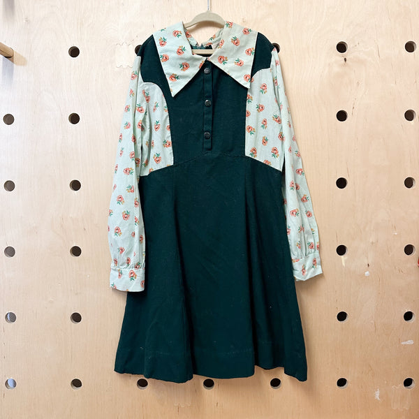 Vintage 1960s Mint & Dark Green Dress / 12yr