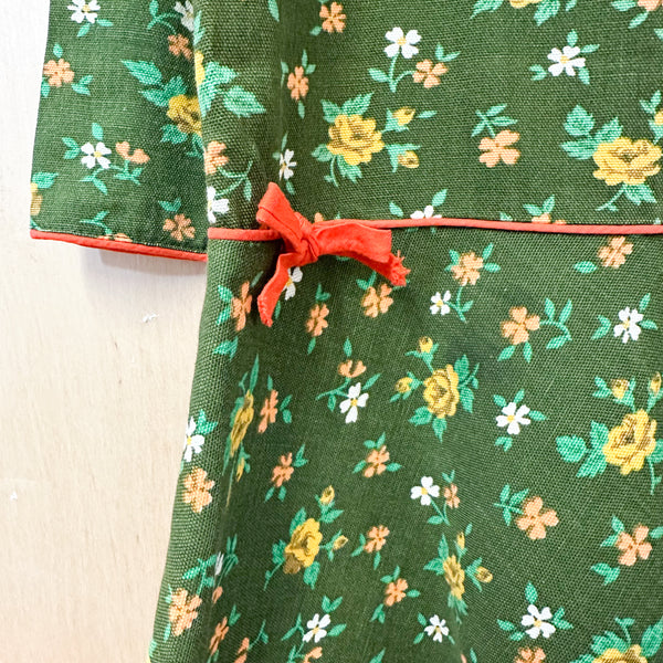 Vintage 1960s Forest Green Floral Dress / 12yr