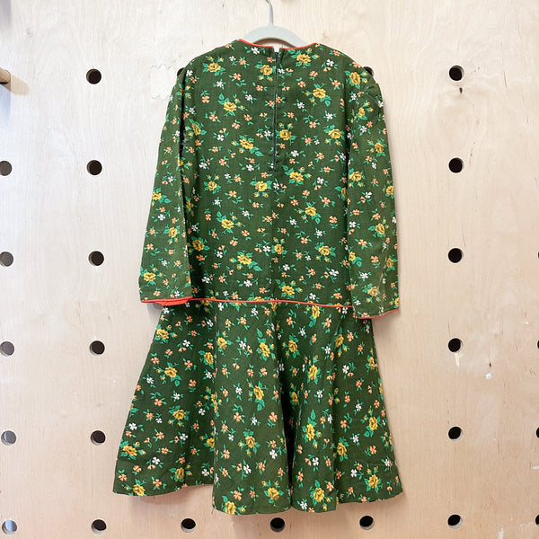 Vintage 1960s Forest Green Floral Dress / 12yr