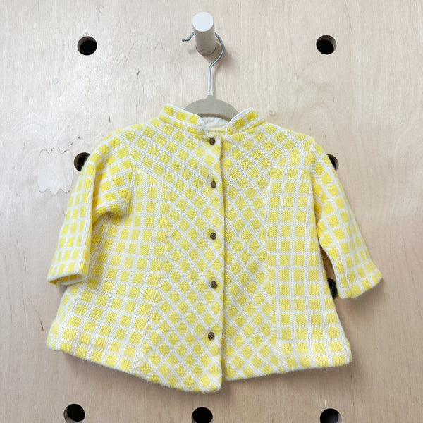 Vintage 1970s Yellow Check Cardigan / Coat // 6-12M