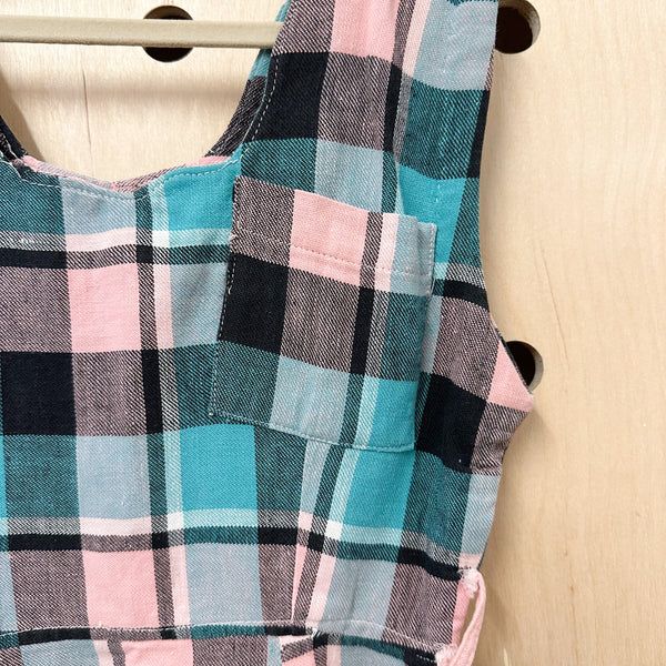 Vintage 1930-40s Pink and Teal Plaid Dress / 6-7yr