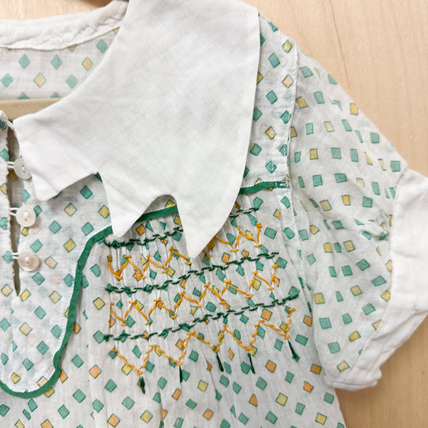 Vintage 1930's Sheer Cotton Deco Dress / 7-8yr