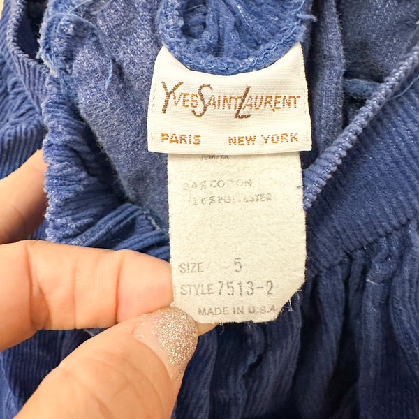 Vintage 1980s YSL Blue Corduroy Dress / 5T