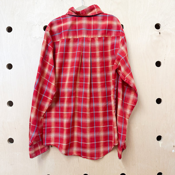 Vintage 1960s Red Plaid Button Down Shirt / 8-10yr
