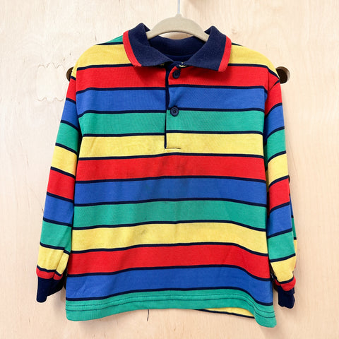 Vintage 1980s Rainbow Striped Polo Shirt / 4T