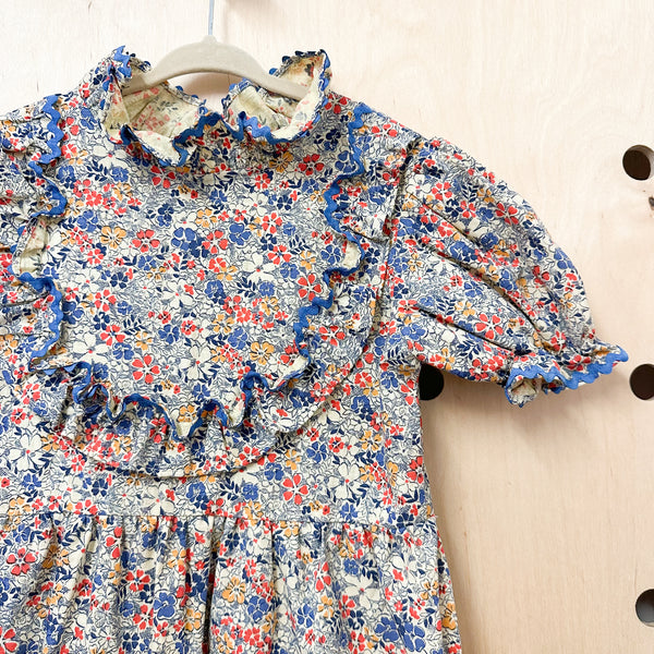 Vintage 1960s Floral Ruffled Dress / 12yr