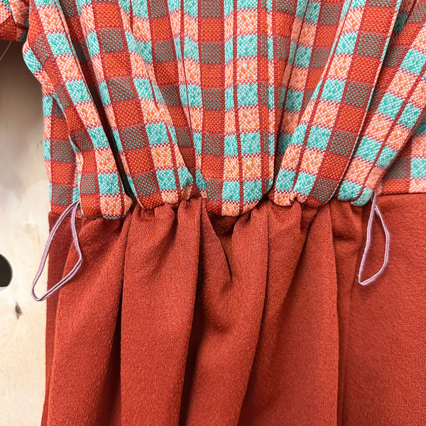 Vintage 1970s Brown Check Dress / 10yr