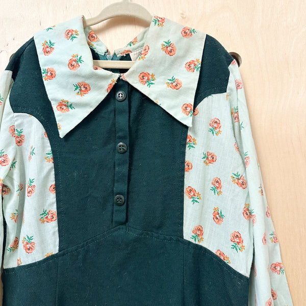 Vintage 1960s Mint & Dark Green Dress / 12yr