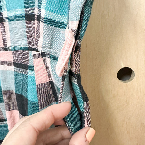 Vintage 1930-40s Pink and Teal Plaid Dress / 6-7yr