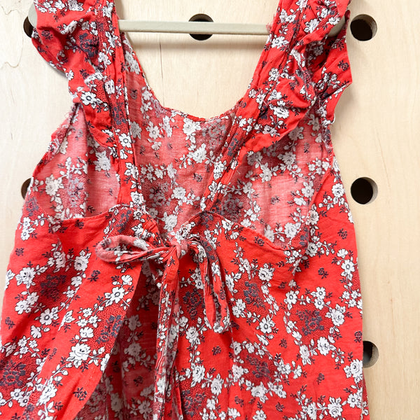 Vintage 1930s Red Floral Apron / big kids