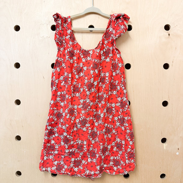 Vintage 1930s Red Floral Apron / big kids