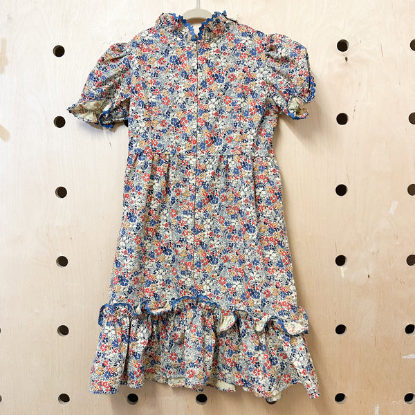 Vintage 1960s Floral Ruffled Dress / 12yr
