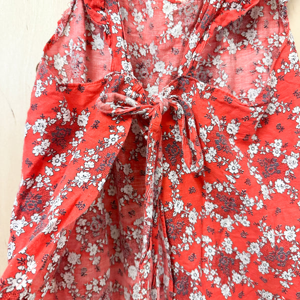Vintage 1930s Red Floral Apron / big kids