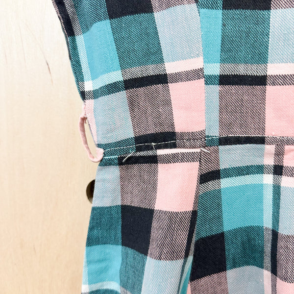 Vintage 1930-40s Pink and Teal Plaid Dress / 6-7yr
