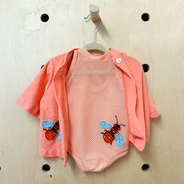 Vintage 1960s Orange Bee Swimsuit & Maching Jacket / 12-24M