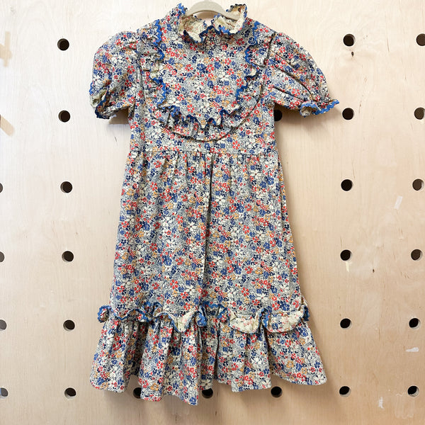 Vintage 1960s Floral Ruffled Dress / 12yr