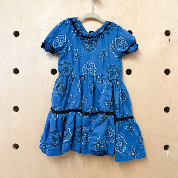 Vintage 1950s Blue Bandanna Print Dress / 2-3T