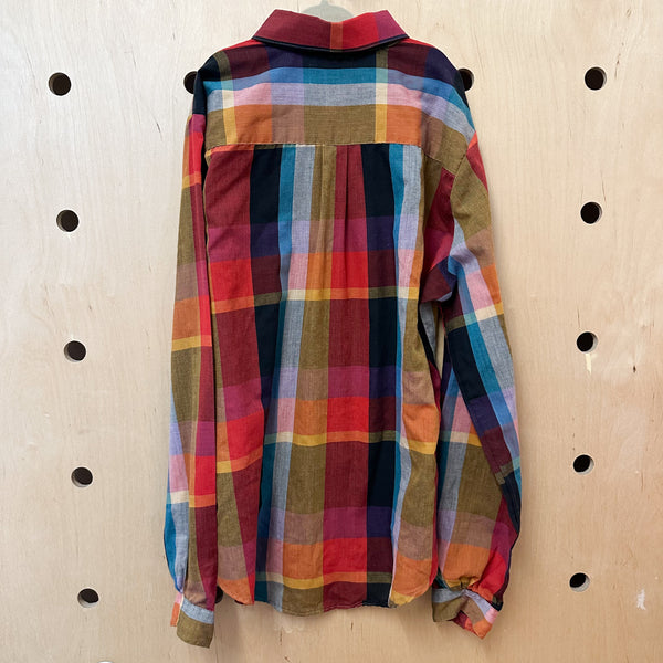 Vintage 1980s Rainbow Plaid Shirt / 12yr