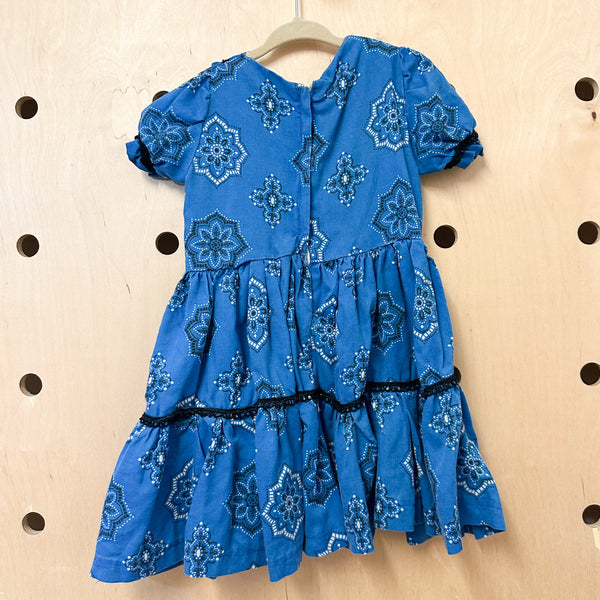 Vintage 1950s Blue Bandanna Print Dress / 2-3T