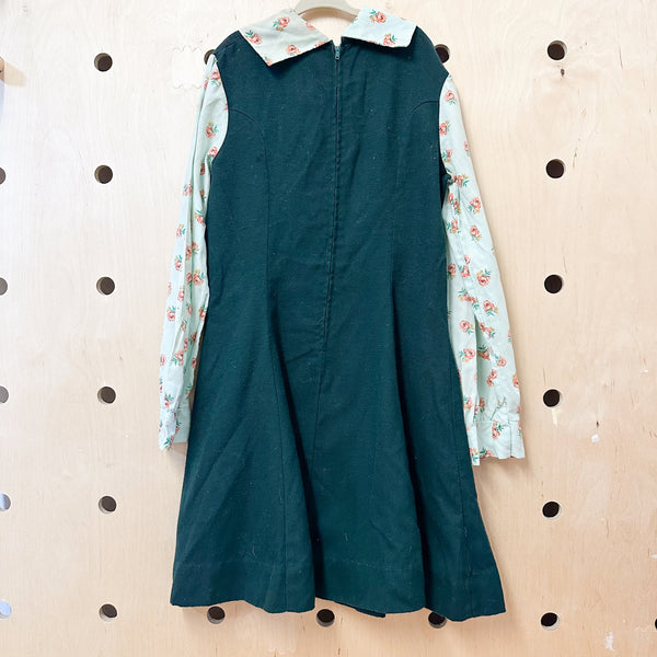 Vintage 1960s Mint & Dark Green Dress / 12yr