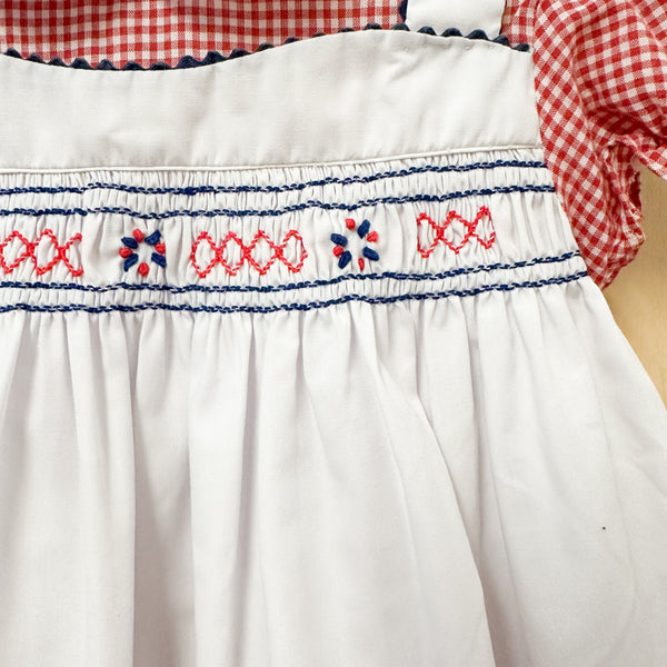 Vintage 1980s Gingham Pinafore Dress / 12M