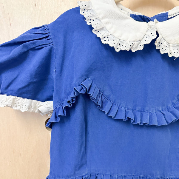 Vintage 1950s Blue Eyelet Collar Dress / 4T
