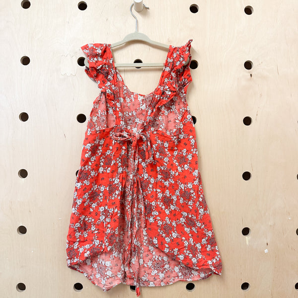 Vintage 1930s Red Floral Apron / big kids