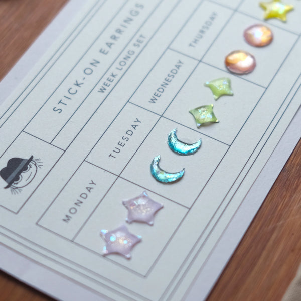 Days Of The Week Stick-On Earrings (several kinds)