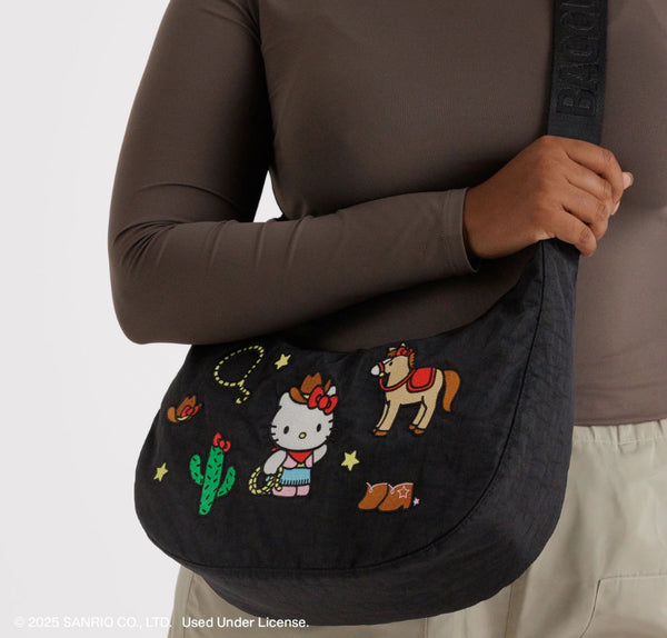 Baggu Medium Nylon Crescent Bag - Embroidered Hello Kitty Western