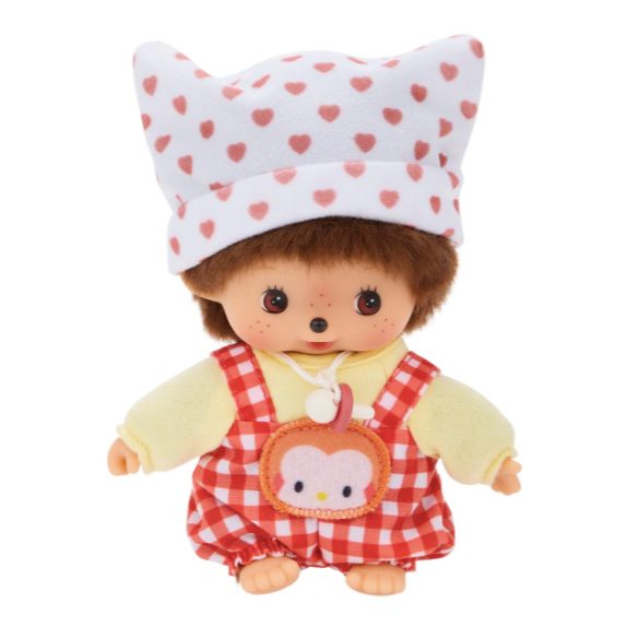 Hello Kitty x Monchhichi Bebichhichi with Overalls and Yellow Shirt