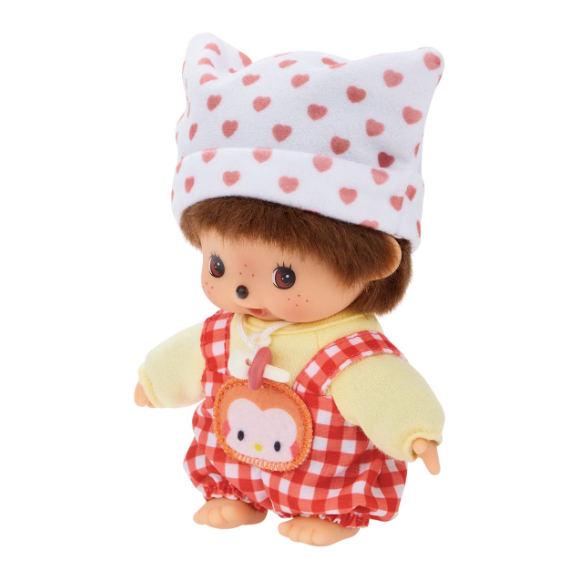 Hello Kitty x Monchhichi Bebichhichi with Overalls and Yellow Shirt