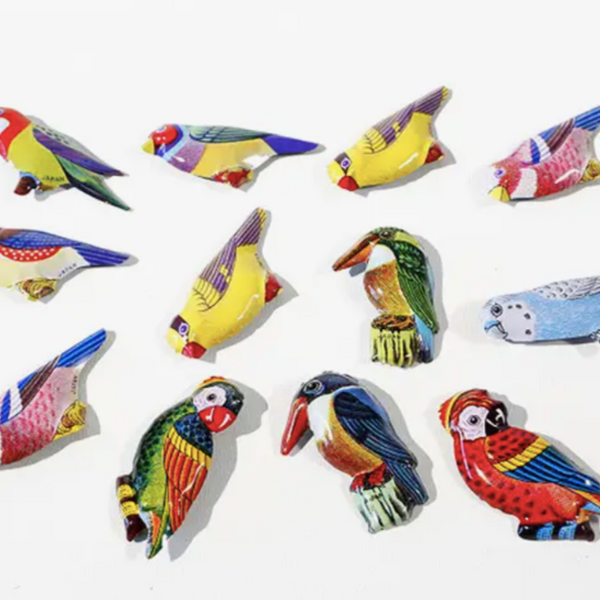 Tin Litho Bird Pins from Japan