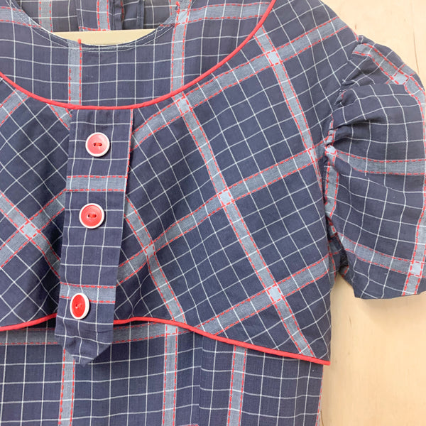 Vintage 1950s Gray & Red Plaid Dress / 12-14x