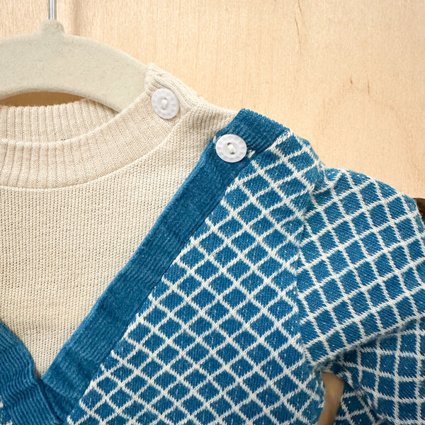 Vintage 1970s Teal Checkered Top / 6M-9M