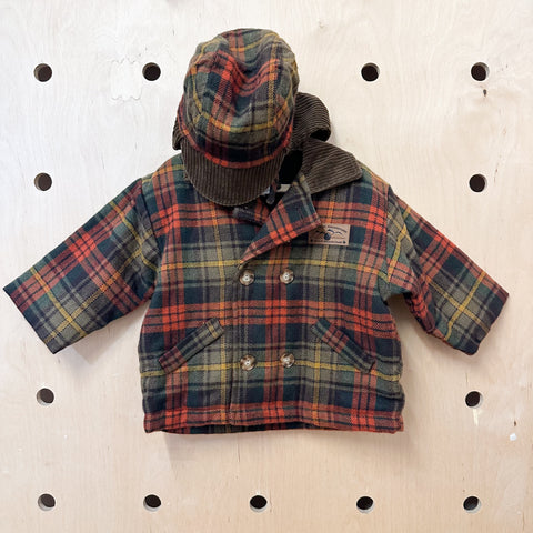 Vintage 1990s Plaid Coat & Hat set / 18M