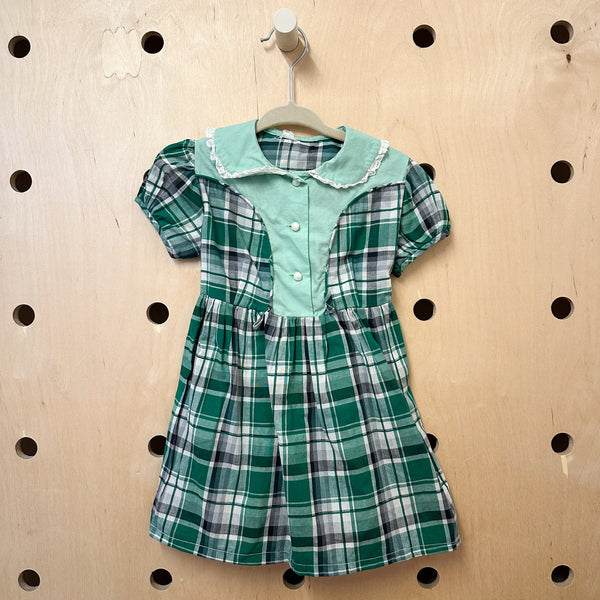 Vintage 1950s Green Plaid Dress / 2T