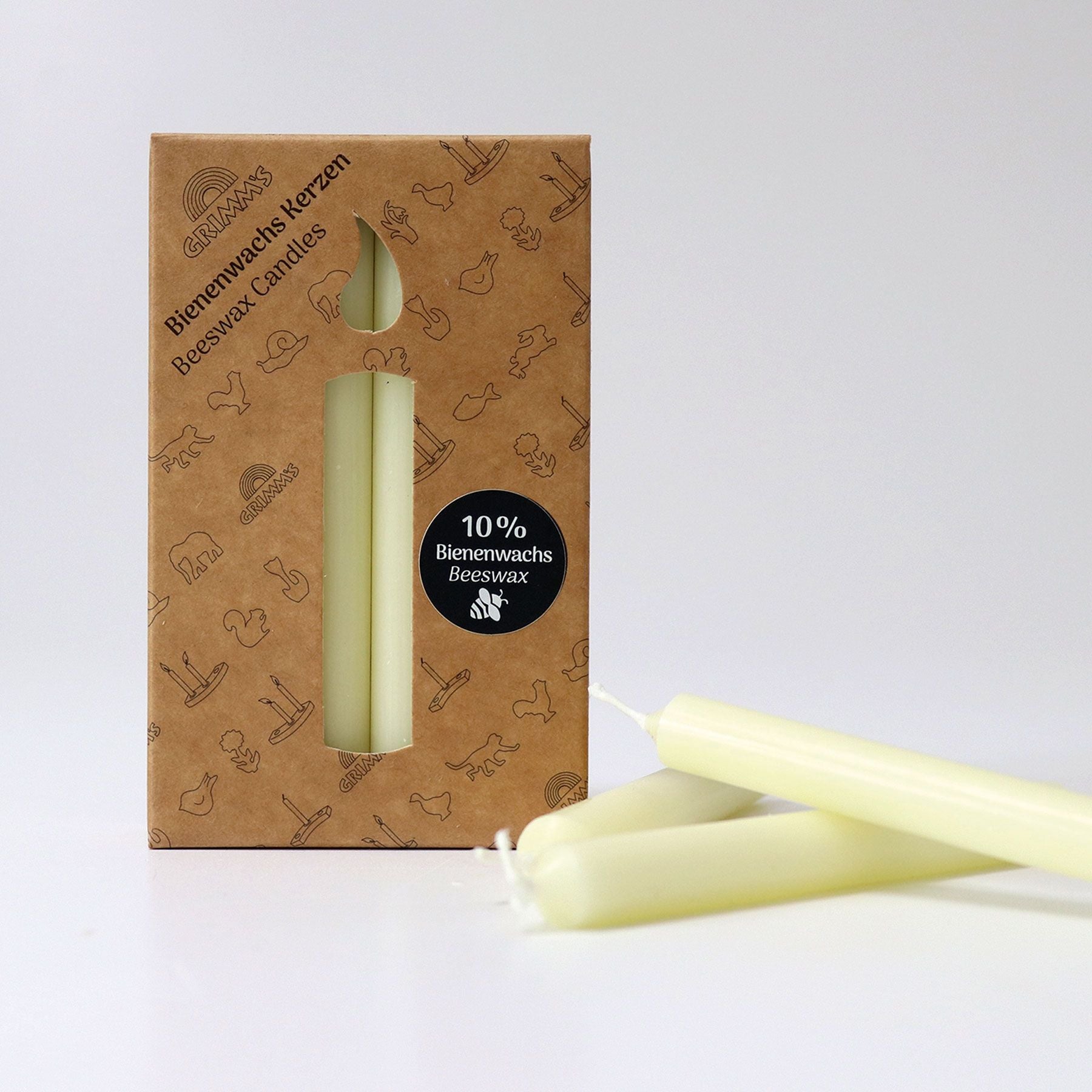 12 Grimm's Cream 10% Beeswax Candles in Box