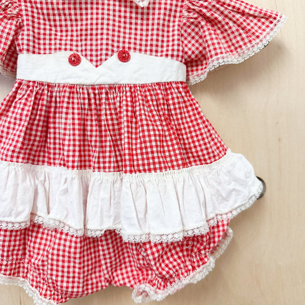 Vintage 1940s Red Gingham Romper / 0-3M