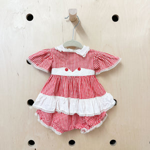 Vintage 1940s Red Gingham Romper / 0-3M