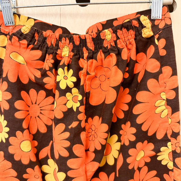 Vintage 1960s Orange Floral Bell Bottom Pants / 12-14yr