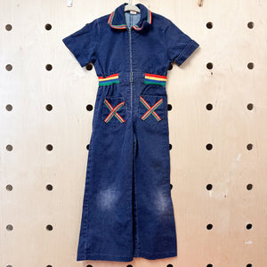 Vintage 1970s Denim & Rainbow Jumpsuit / 6yr